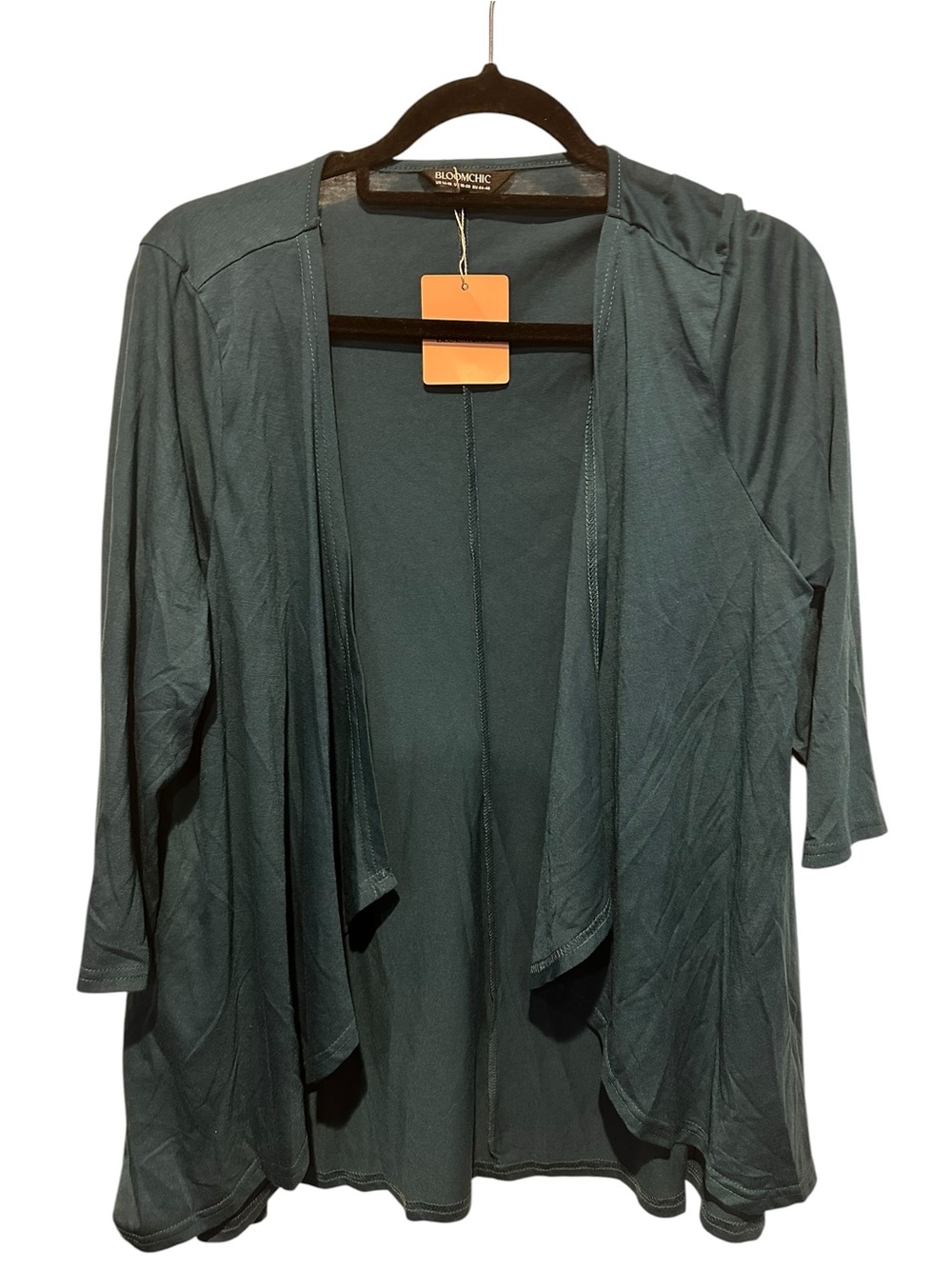 BloomChic Dark Teal Open-Front Draped Cardigan